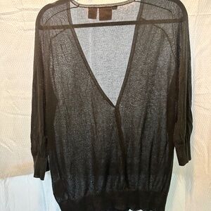 Tory Burch sheer sparkle cardigan black silver gold size XL